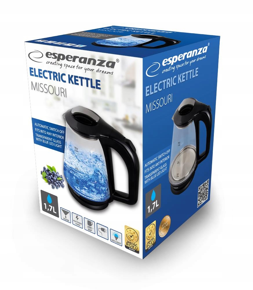 Rýchlovarná kanvica Esperanza BVP696NG, 1500 W, 1,7 l, čierna